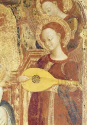Jungfru och barn tronade med sex änglar, detalj av en ängelmusiker, 1437-44 (se 95743)
